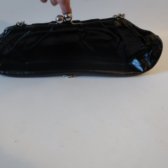 Womens Club Monaco Black Patent Leather Chain Strap Clutch Shoulder Bag * - Picture 6 of 10